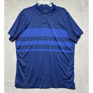 Nike Dri-Fit Mens Short Sleeve Blue Stripe Polo Shirt Large Golfing Athleisure